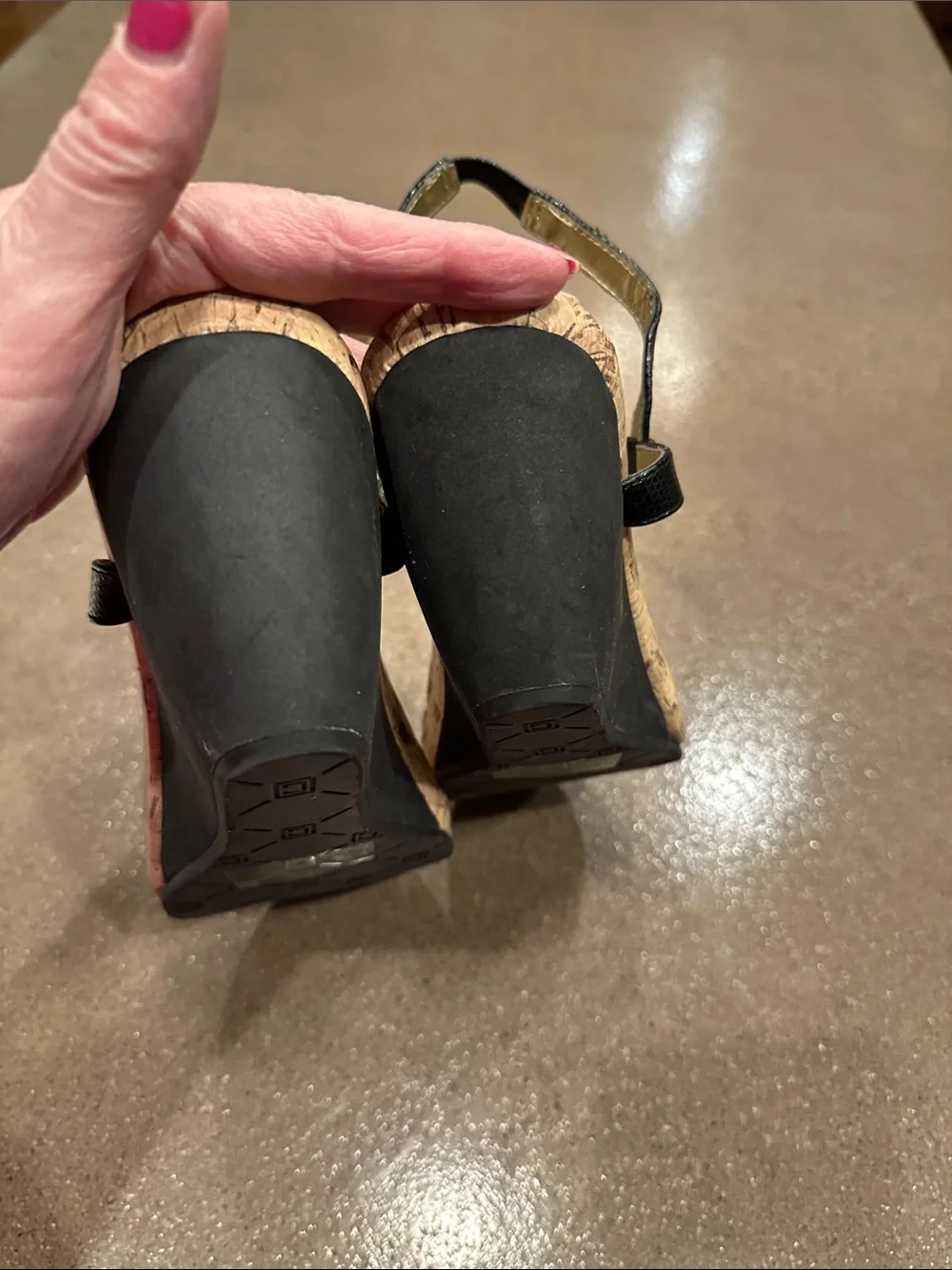 Chaps Black Cork Wedge Sandals - Women